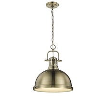  3602-L AB-AB - Duncan 1 Light Pendant with Chain in Aged Brass with a Aged Brass Shade